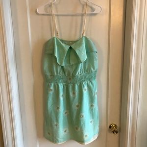 Teal and white daisy tank top dress large